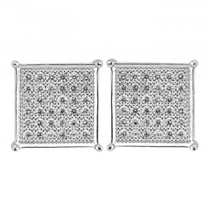 Square Shaped Sterling Silver Clear Cubic Zirconia Stud Earring