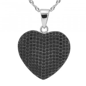 Sterling Silver Heart Pendant, Black CZ with Necklace