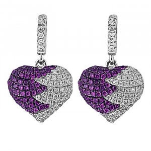 Heart Shape Clear and Purple CZ Sterling Silver Earring