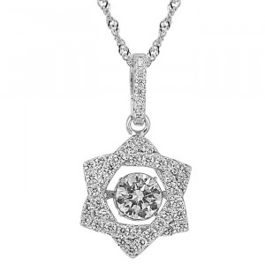 Sterling Silver Jewish Star Dancing Simulated Cubic Zirconia Pendant