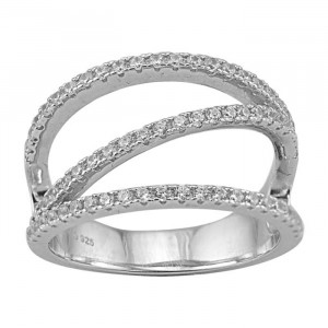 Sterling Silver Ring with Clear Cubic Zirconia, Rhodium Plated