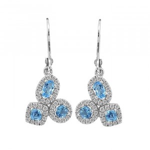 Sterling Silver Earring, Clear and Blue Cubic Zirconia Earring