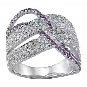 Sterling Silver Ring Accented with Clear and Purple Cubic Zirconia