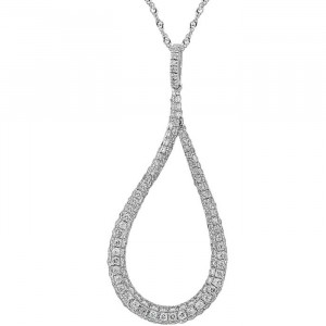 Sterling Silver Pear Pendant, White CZ with Necklace