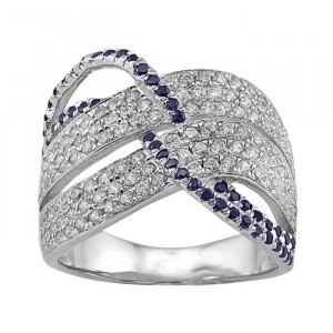Sterling Silver Ring Accented with Clear and Blue Cubic Zirconia
