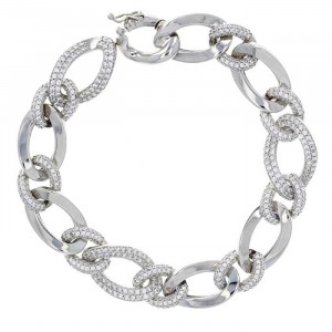  Sterling Silver Link Bracelet, White Cubic Zirconia, Rhodium Plated 