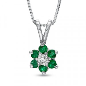 Flo Flower Design Emerald and Diamond Pendant