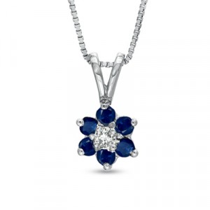 Eleanor Flower Blue Sapphire and Diamond Pendant