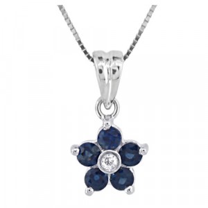 Delphine Flower Design Blue Sapphire and Diamond Pendant