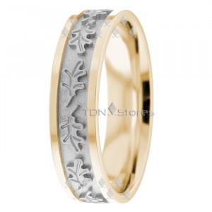 Carved Leafs Flat Wedding Bands DC288429