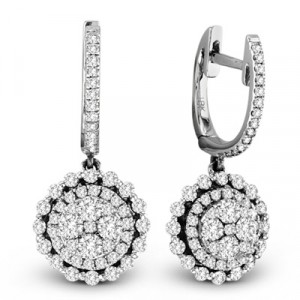 Windy 18K White Gold Diamond Drop Earrings Hinged Back 1.22 Ctw.