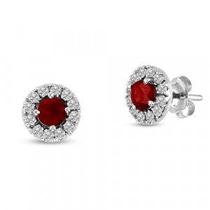 Zenia Ruby & Diamond Halo Earrings