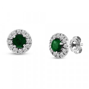Rima Emerald & Diamond Halo Stud Earrings
