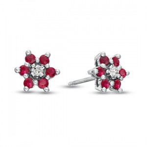 Haydee Flower Shape Diamond & Ruby Stud Earrings
