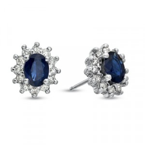 Debby Oval Sapphire & Diamond Stud Earrings