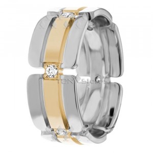 Two Tone Pave Diamond Wedding Band Ring DW289189