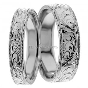 White Gold Eunice 7mm and 5mm Wide, Matching Wedding Ring Set
