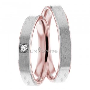 Rose & White Gold Rhodes 4mm Wide, Diamond Wedding Ring Set 0.03 Ctw