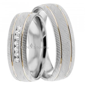 Two Tone Oceana 6mm Wide, Diamond Wedding Ring Set 0.14 Ctw