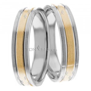 Two Tone Theseus 5mm Wide, Matching Wedding Ring Set