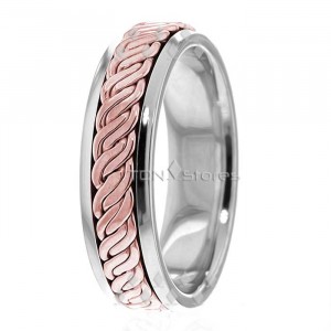 White and Rose Gold Braided Wedding Bands HM287042