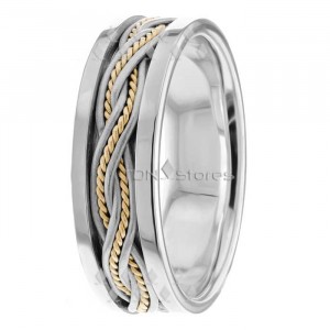 Braide and Rope Design Two Tone Wedding Bands HM287076