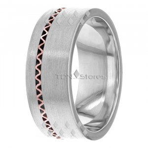 Zig Zag Design Comfort Fit Two Tone Wedding Band Ring HM287167