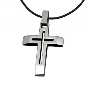 Stainless Steel Cross with Leather Cord