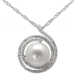 Sterling Silver CZ Pendant with Pearl