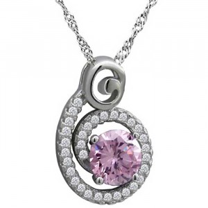 Sterling Silver White and Pink Cubic Zirconia Pendant Necklace