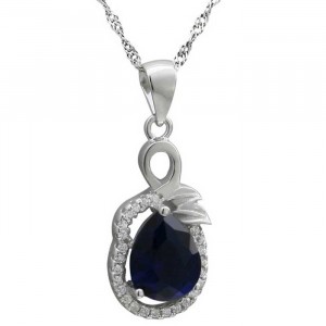 Sterling Silver Clear and Blue Cubic Zirconia Pendant Necklace