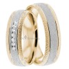 Yellow & White Gold Oceana 6mm Wide, Diamond Wedding Ring Set 0.14 Ctw