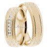 Yellow Gold Oceana 6mm Wide, Diamond Wedding Ring Set 0.14 Ctw