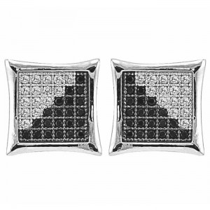 Square Shaped Sterling Silver Earring with Black & Clear CZ