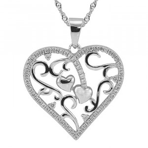 Sterling Silver Heart Pendant, White CZ with Necklace