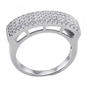 Sterling Silver Ring Accented with Clear Cubic Zirconia, Rhodium Plated
