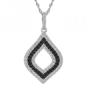 Sterling Silver Pendant, Black and White CZ with Necklace