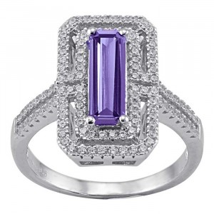 Sterling Silver Cocktail Ring Accented with Clear and Purple Cubic Zirconia