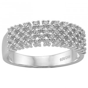 Sterling Silver Intricate Ring with Clear Cubic Zirconia