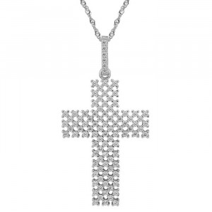 Sterling Silver Cross, White Cubic Zirconia Pendant