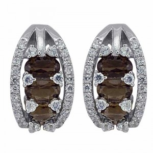 Sterling Silver Jewelry,  White and Brown Cubic Zirconia Earring