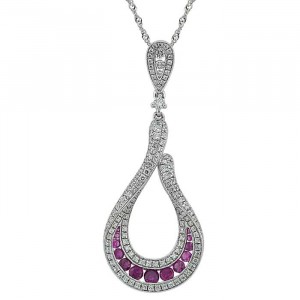  Sterling Silver Pear Pendant, Clear and Purple CZ Pear Pendant with Chain