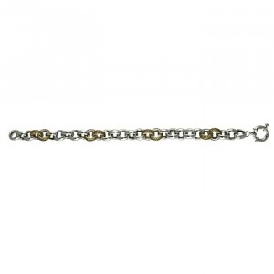 Sterling Silver Link Bracelet, White and Yellow Cubic Zirconia, Rhodium Plated