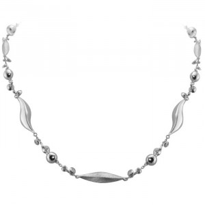 Sterling Silver Designer Style Beaded Station Necklace with Cubic Zirconia