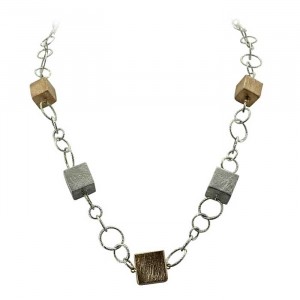 Sterling Silver and Gold Plated Silver Designer Style Square Beaded Necklace