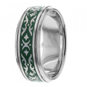 Green Enamel White Gold Celtic Wedding Ring CL288283