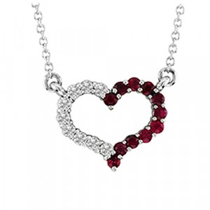Adria Heart Shape Ruby and Diamond Necklace