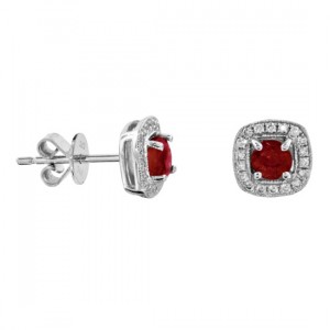 Ursula Square Diamond & Ruby Stud Earrings