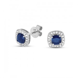 Darlena Halo Sapphire & Diamond Square Stud Earrings