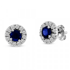 Ella Blue Sapphire & Diamond Halo Stud Earrings